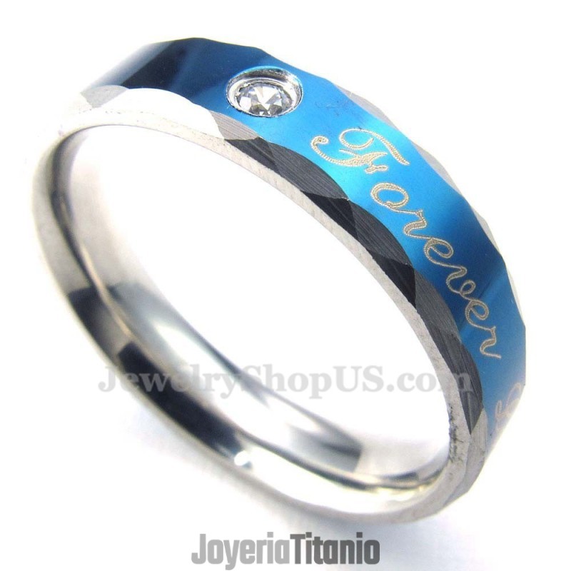 Anillo De Titanio Azul Forever Love Para Hombre