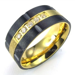 Anillo De Titanio Negro Dorado Con Circonita Blanca