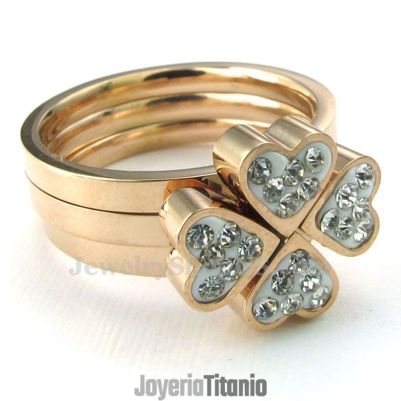 Anillo De Titanio Con Trébol De Cuatro Hojas En Oro Rosa (Tres En Uno) Anillo De Titanio Con Trébol De Cuatro Hojas En Oro Rosa (Tres En Uno)
