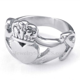 Anillo De Titanio Con Forma De Corazón Y Manos Abrazadas