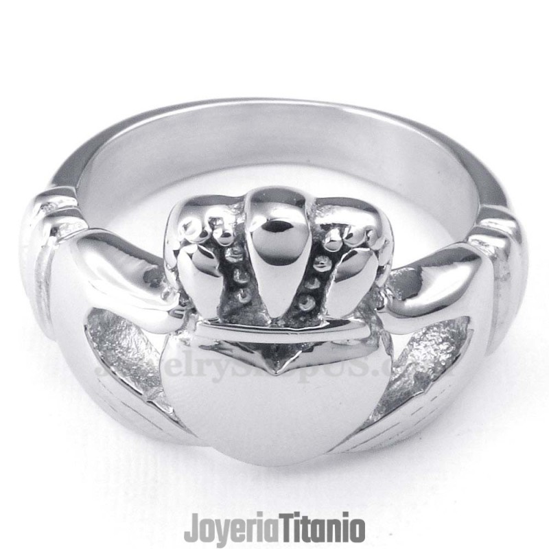 Anillo De Titanio Con Forma De Corazón Y Manos Abrazadas