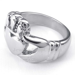 Anillo De Titanio Con Forma De Corazón Y Manos Abrazadas