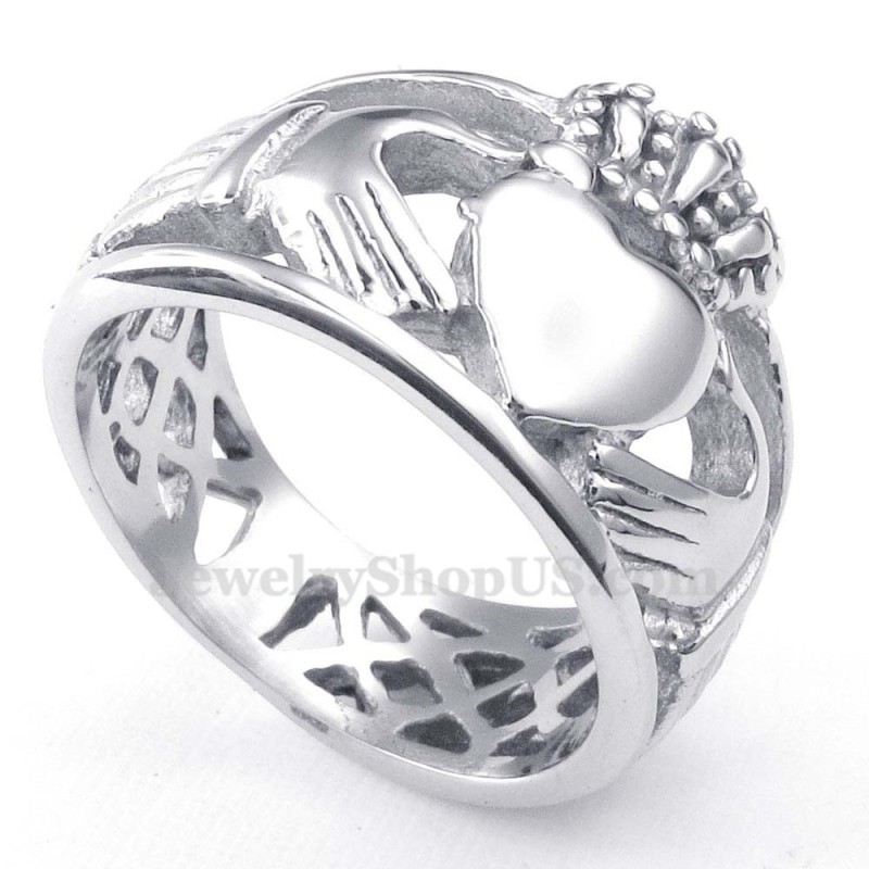 Anillo De Titanio Con Forma De Corazón Y Manos Abrazadas