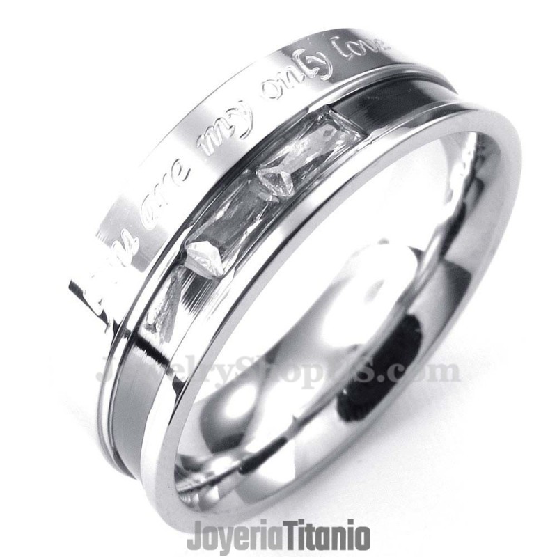 Anillo De Titanio Para Amantes Con Diamantes De Imitación Blancos Anillo De Titanio Para Amantes Con Diamantes De Imitación Blancos