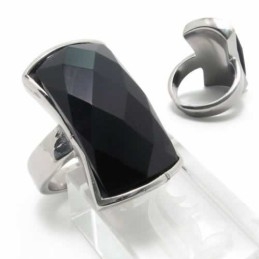Anillo De Corte De Titanio Con Incrustaciones De Ágata Negra De 13 Mm