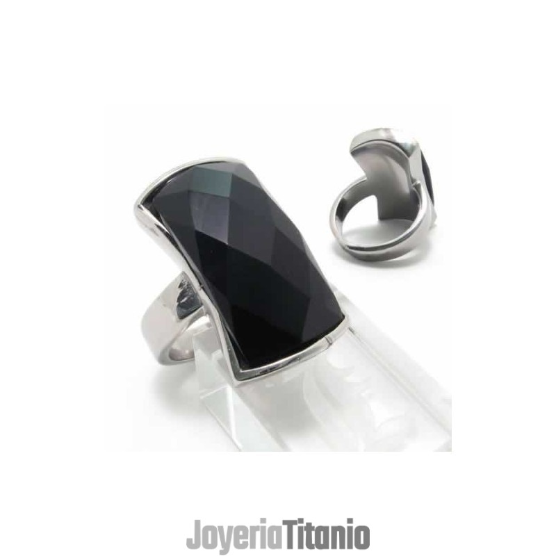 Anillo De Corte De Titanio Con Incrustaciones De Ágata Negra De 13 Mm