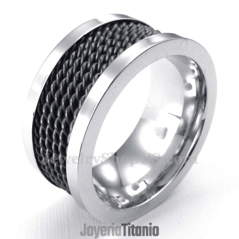 Anillo De Titanio Con Alambre Negro