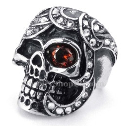 Anillo De Calavera De Titanio Con Circonita Roja
