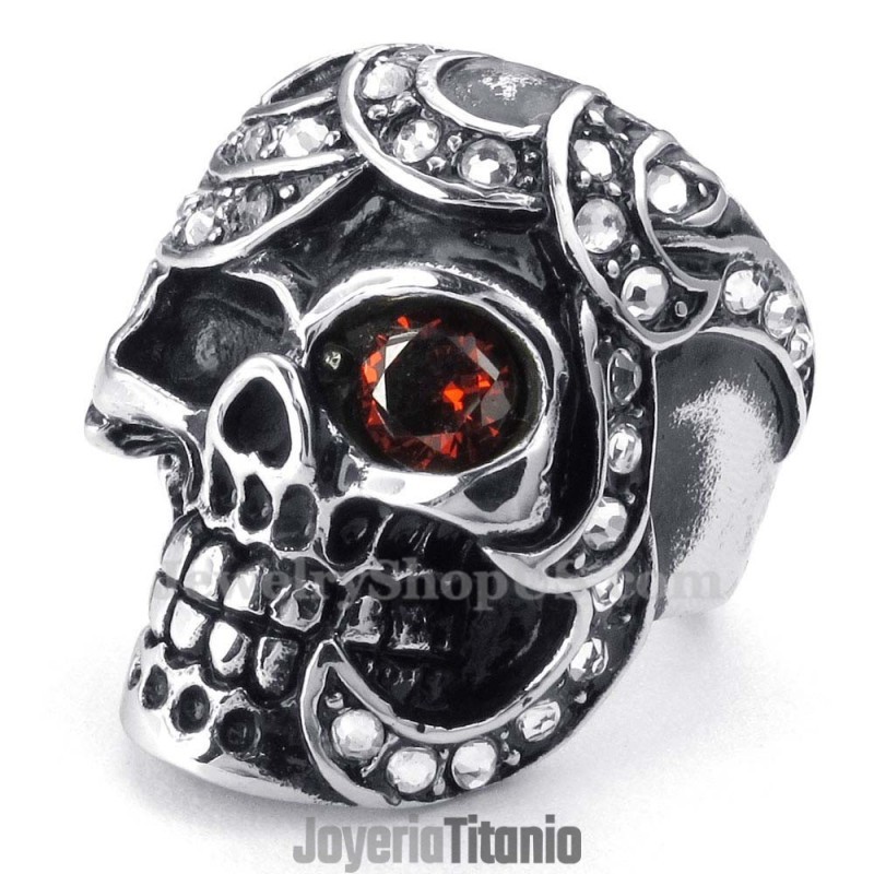 Anillo De Calavera De Titanio Con Circonita Roja Anillo De Calavera De Titanio Con Circonita Roja