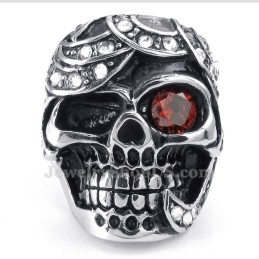 Anillo De Calavera De Titanio Con Circonita Roja