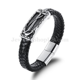 Exquisita Pulsera De Cuero Y Titanio Para Hombre C948