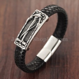 Exquisita Pulsera De Cuero Y Titanio Para Hombre C948
