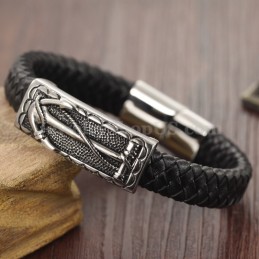 Exquisita Pulsera De Cuero Y Titanio Para Hombre C948