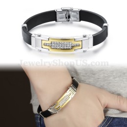 Pulsera De Titanio Con Circonita Dorada Para Hombre C934