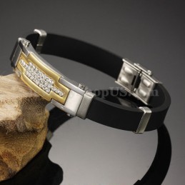 Pulsera De Titanio Con Circonita Dorada Para Hombre C934