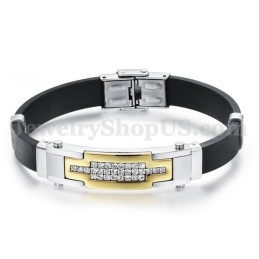 Pulsera De Titanio Con Circonita Dorada Para Hombre C934