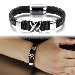 Pulsera De Cuero Y Titanio Para Hombre C902