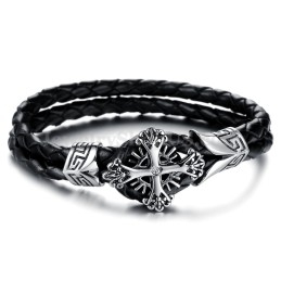 Pulsera De Cuero Y Titanio Tejida Personalizada Para Hombre C869