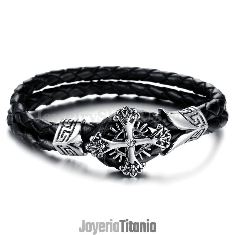 Pulsera De Cuero Y Titanio Tejida Personalizada Para Hombre C869 Pulsera De Cuero Y Titanio Tejida Personalizada Para Hombre C869