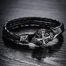Pulsera De Cuero Y Titanio Tejida Personalizada Para Hombre C869