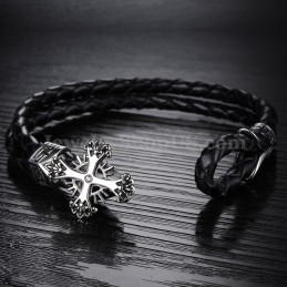 Pulsera De Cuero Y Titanio Tejida Personalizada Para Hombre C869