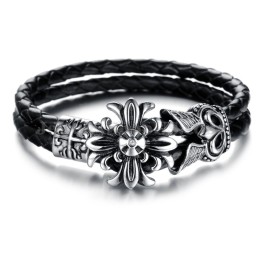 Pulsera De Cuero Y Titanio Para Hombre (C871)