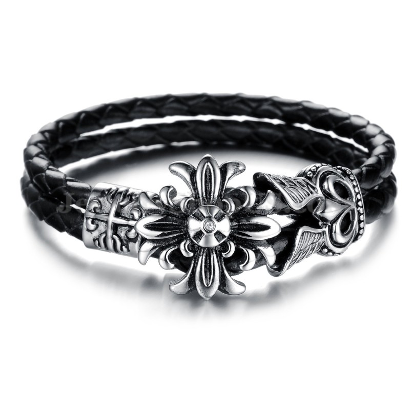 Pulsera De Cuero Y Titanio Para Hombre (C871) Pulsera De Cuero Y Titanio Para Hombre (C871)