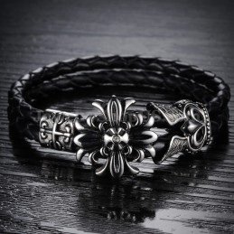 Pulsera De Cuero Y Titanio Para Hombre (C871)