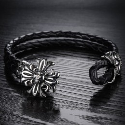 Pulsera De Cuero Y Titanio Para Hombre (C871)
