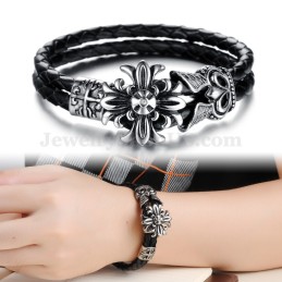 Pulsera De Cuero Y Titanio Para Hombre (C871)