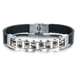 Pulsera De Cuero Y Titanio Para Hombre C839