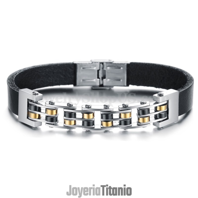 Pulsera De Cuero Y Titanio Para Hombre C839 Pulsera De Cuero Y Titanio Para Hombre C839