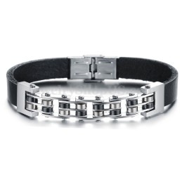Pulsera De Cuero Y Titanio Para Hombre C839