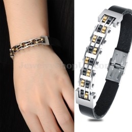 Pulsera De Cuero Y Titanio Para Hombre C839