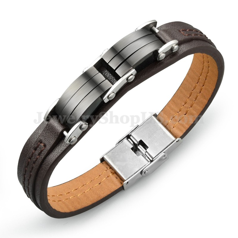 Pulsera Clásica De Cuero Y Titanio Para Hombre C963