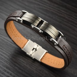 Pulsera Clásica De Cuero Y Titanio Para Hombre C963