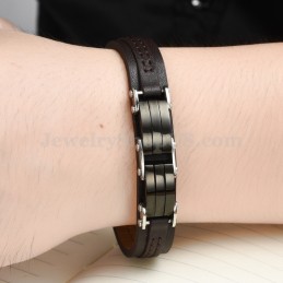 Pulsera Clásica De Cuero Y Titanio Para Hombre C963
