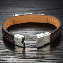 Pulsera Clásica De Cuero Y Titanio Para Hombre C963