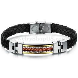 Pulsera De Cuero Y Titanio Con Personalidad Para Hombre C817