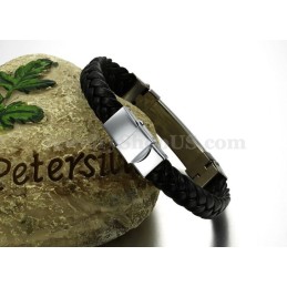 Pulsera De Cuero Y Titanio Con Personalidad Para Hombre C817
