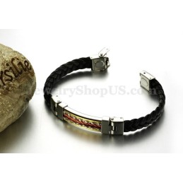 Pulsera De Cuero Y Titanio Con Personalidad Para Hombre C817