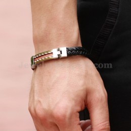 Pulsera De Cuero Y Titanio Con Personalidad Para Hombre C817