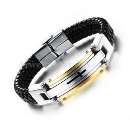 Pulsera De Cuero Y Titanio Con Cruz Para Hombre C916