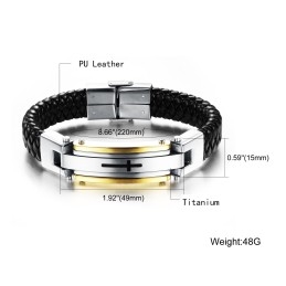 Pulsera De Cuero Y Titanio Con Cruz Para Hombre C916