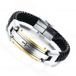 Pulsera Cruzada De Cuero Y Titanio Para Hombre C918