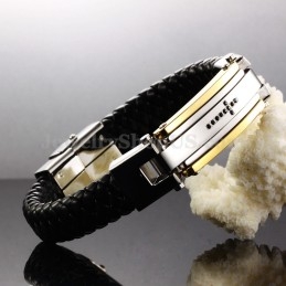 Pulsera Cruzada De Cuero Y Titanio Para Hombre C918