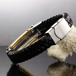 Pulsera Cruzada De Cuero Y Titanio Para Hombre C918