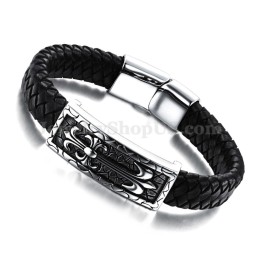 Exquisita Pulsera De Cuero Y Titanio Para Hombre C896