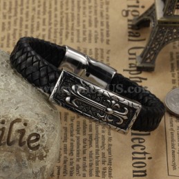 Exquisita Pulsera De Cuero Y Titanio Para Hombre C896