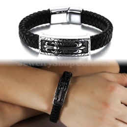 Exquisita Pulsera De Cuero Y Titanio Para Hombre C896